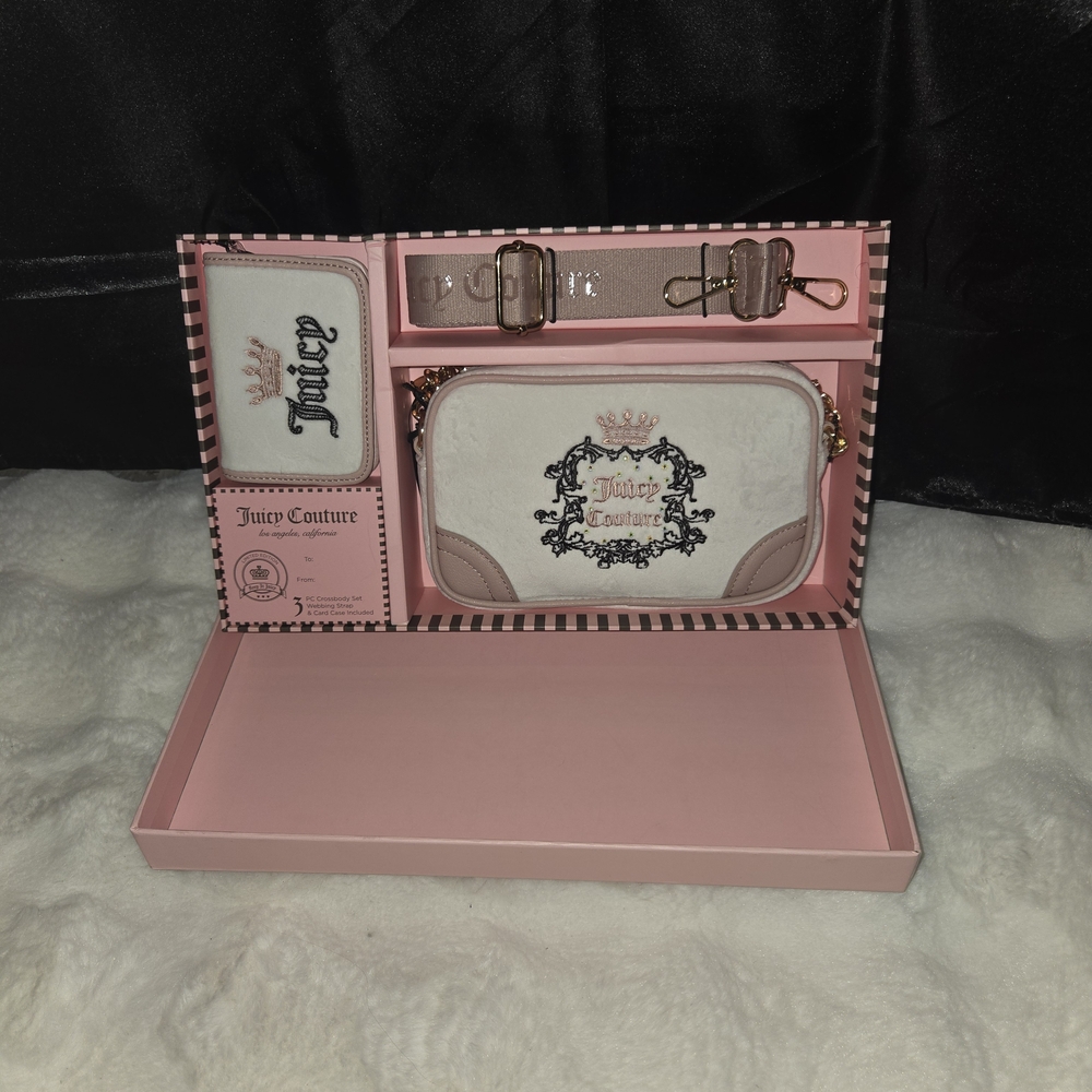 Juicy Couture Pink and Cream Crossbody Set with Strap & Wallet